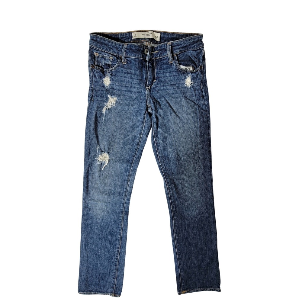 Abercrombie & Fitch Womens Distressed Straight Leg Jeans Blue‎ 0/25